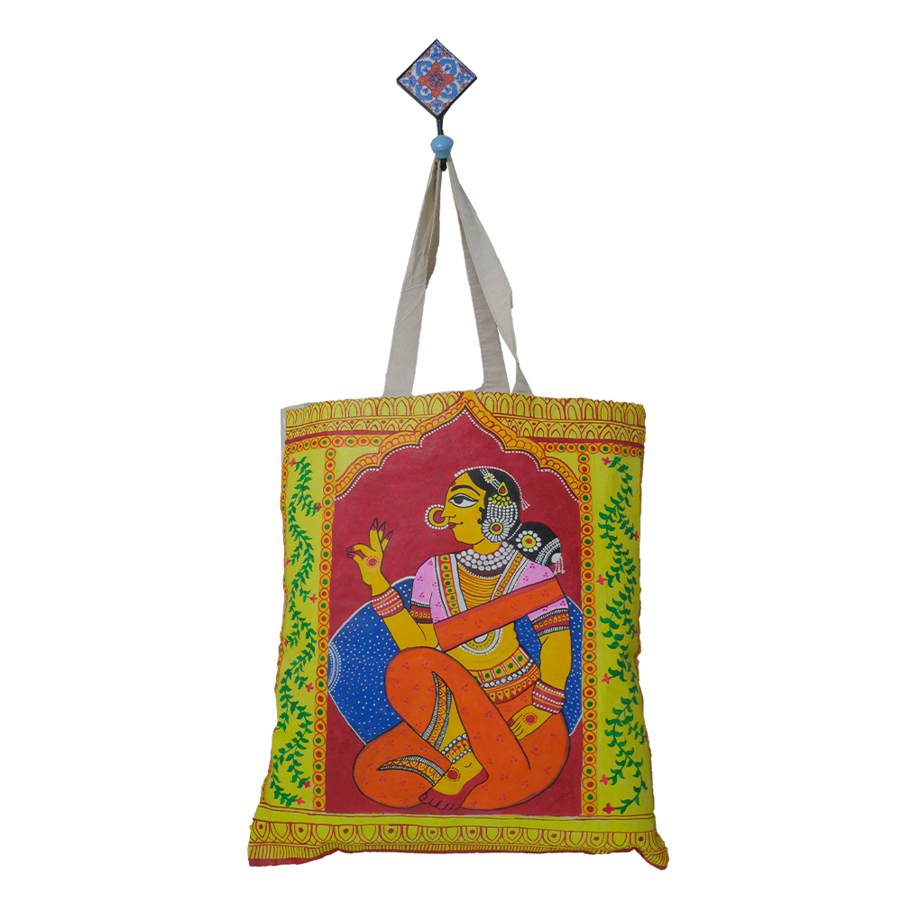Exquisite hand-painted Cloth Bag-2 with an original Cheriyal Painting design by Penkraft